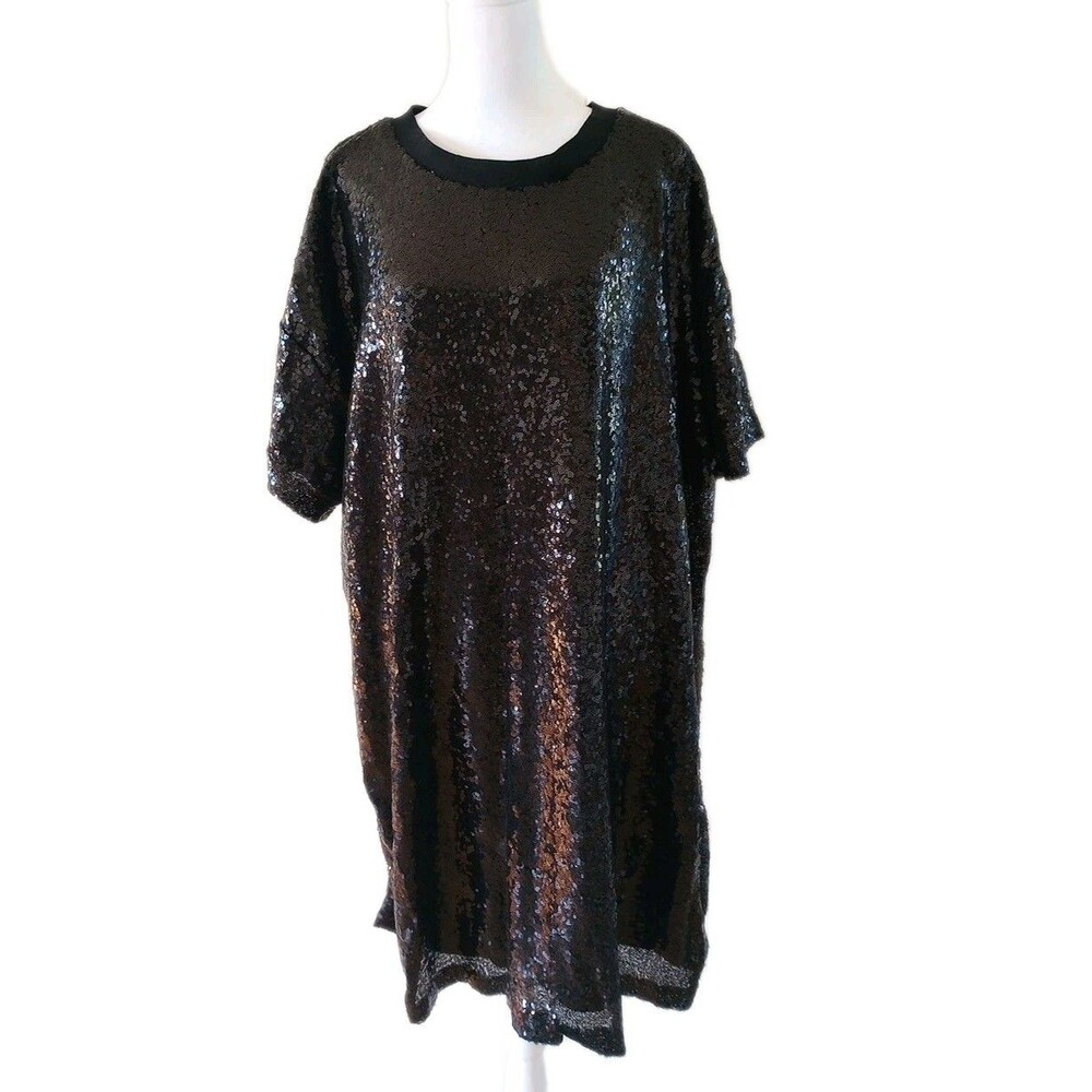 Eloquii Dress Size 22 Black Sequin Party Holiday Knee Length Short Sleeve